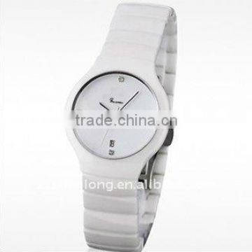 new designed white ceramic watch with double calenders