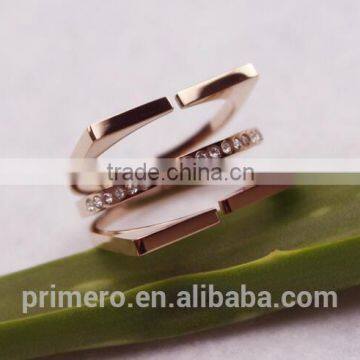 New Personalized Stainless Steel 3 Layers Inlay Crystal Finger Rings for Women photo-2