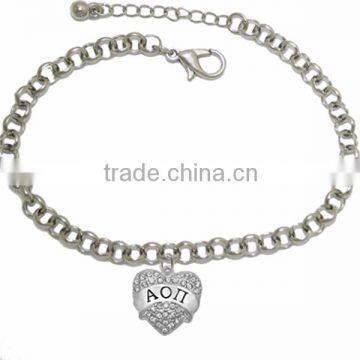 Genuine Austrian Clear Crystal ALPHA OMICRON PI SORORITY Charm Chain Link Bracelet