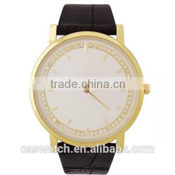 Gold plated case leather strap wrist watches Alloy watch