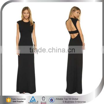 2015 Open Low Back Black Long Fashion Mature Women Cocktail Dress