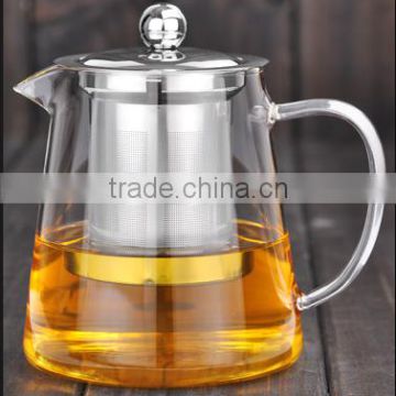 glass tea pot with stainless steel strainer for coffee or tea