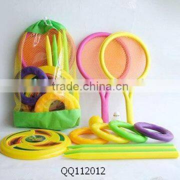 Plastic sports toys--3 kinds sport toys for kids.(goft, tennis,flying disk..)