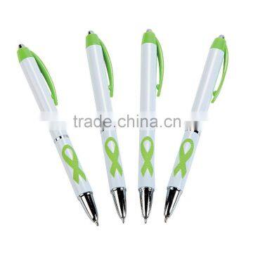 Fashon Custom Cheap Plastic Lime Green Awareness Ribbon Grip Pens Decorative Retractable Ballpoint Pen for Comfortable Writing