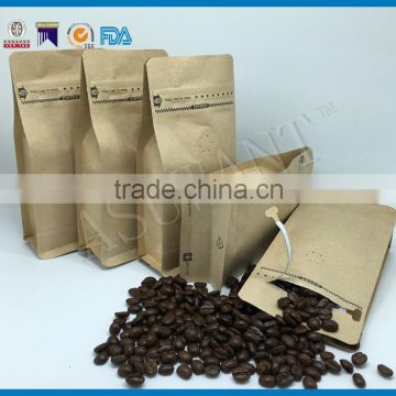 Kraft paper bag with valve for coffee and tea