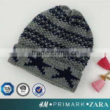 Fashion custom boy star jacquard knitted beanie hat