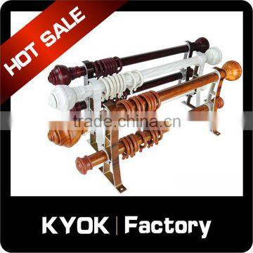 KYOK wood grain aluminum curtain poles,fancy window decorative curtain finials,plastic curtain rings wholesale