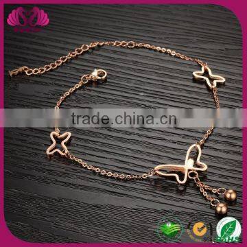 Wholesale fashion design stainless steel gold anklet with butterfly charms