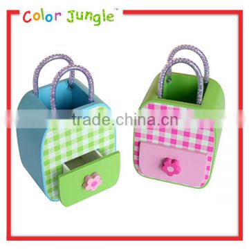 Handbag shape wooden mini drawer box ,flower pattern small storage drawer