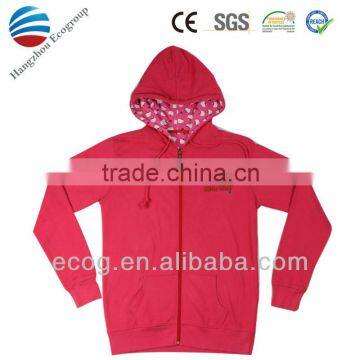 65% cotton 35% polyester lady Hooded jacket with customized logo. 2015 NEW!