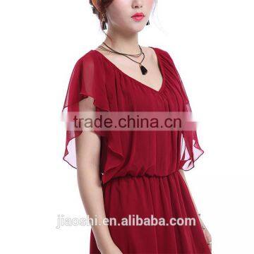 Latest Dress Designs Photos Short Sleeve Wine Color V-neck Sexy Plus Size Women Dress photo-4