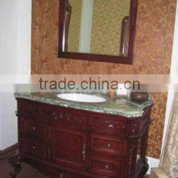 Cream Marfil Antique single sink wooden mirror and vanity top with Baltic Brown/Classic solid wood bathroom cabinet