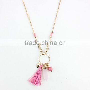 2015 Newest Long Tassel Pink Natural Stone Pendant Necklace photo-5