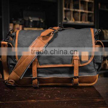 Vintage military waxed canvas mens leather messenger bag