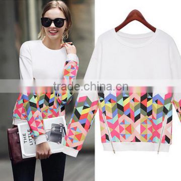 2016 autumn new fashion round neck printed long sleeve women top