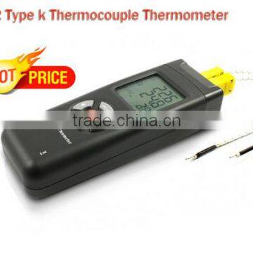 Industrial Digital LCD K Type Thermometer dual Input + Thermocouple Probe TL-TK02 with Large LCD