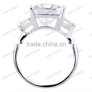 Fashion Alette's Emerald Cut White Gold CZ Engagement Ring photo-3