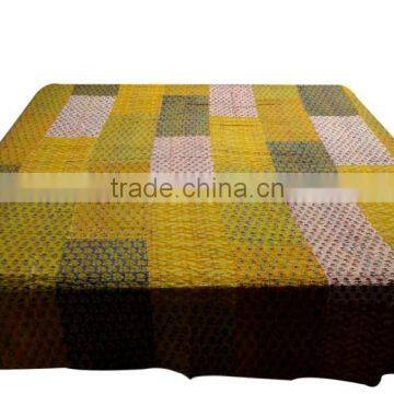 Double Bed Size Colorful Patchwork Kantha Bed Cover Double Bed Size Cotton Fabric Bedspread Fruit Printed Patches photo-3