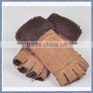 Sell Yellow Color Half Finger Sheepskin Fur Gloves and Mitten For Lady