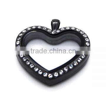 IP-BLACK 316l stainless steel floating glass living heart locket jewelry human heart shaped locket pendant wholesale LP9185