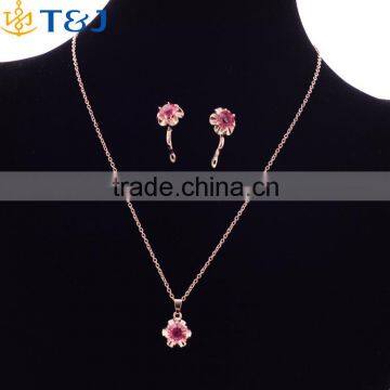T&J elegant three pieces jewelry set gold crystal pendant earrings ring bridal jewelry set