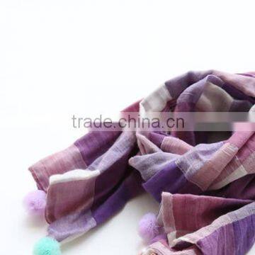 MS81049C Winter 2016 Kids Soft Linen Fabric Plaid Scarves photo-2