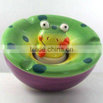 2010 Hand-Painted Ceramic Frog Ashtray