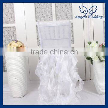 CH005G wholesale for sale beach elastic ruched white and peach ruffled chair cover wedding