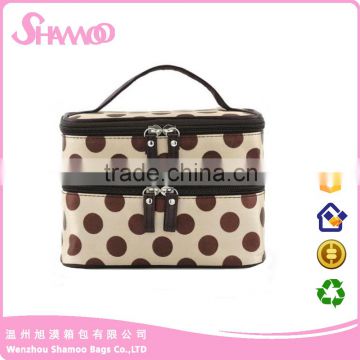 Waterproof portable cosmetic bag , 2 layers makeup cosmetic bag with handle