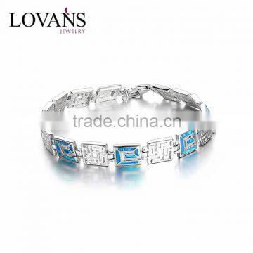 925 Sterling Silver Blue Opal Square Shape China Bracelet SBI173W