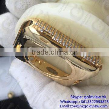 18kt Luxury Gold Plated Housing With Diamonds For apple watch replacement crystals gold housing