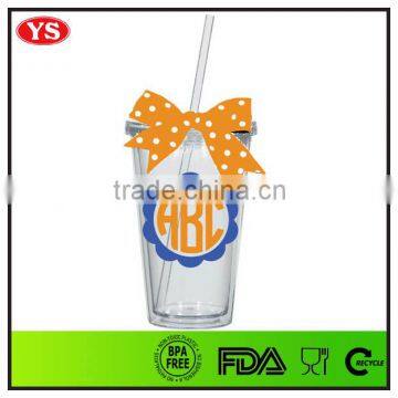 Wholesale Bpa Free Plastic 16oz Double Wall Mug With Straw