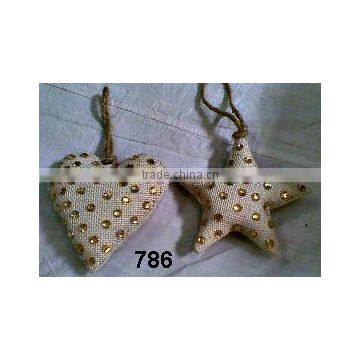 Jute & Glass Beads Christmas Tree Ornaments Decoration Heart & Star