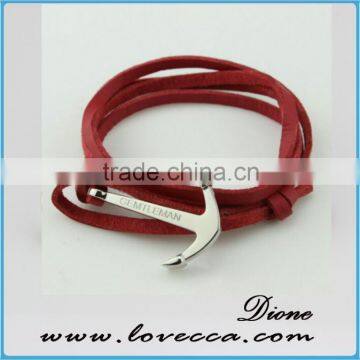 Alibaba Express Hot Sale real leather anchor bracelet genuine leather navy anchor bracelet