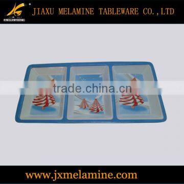 13.5" 3-section melamine tray with Chrismas design