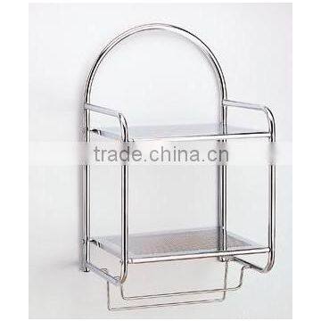 Arched type 2 tier metal wall shelf with towel rail bathroom rack chrome