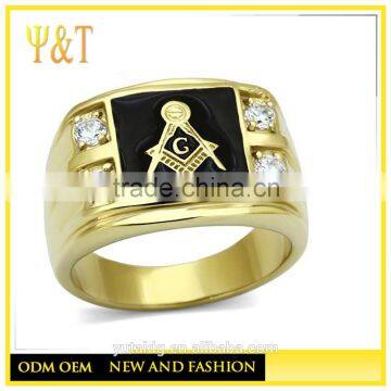 Jingli Jewelry custom stainless steel zirconia rings, gold masonic jewlery (HG-020)