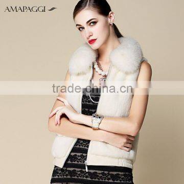 hot sale white short real white mink fur vest with leather