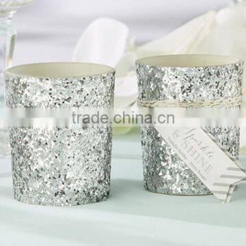 "Sparkle and Shine" Silver Glitter Votive (Set of 2)
