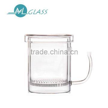 Wholesale handmade high borosilicate 300ml drinking glass cup with handle