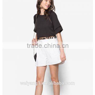 Raglan Sleeve Crop Top With Tassel Hem Women Short Sleeves Shirt
