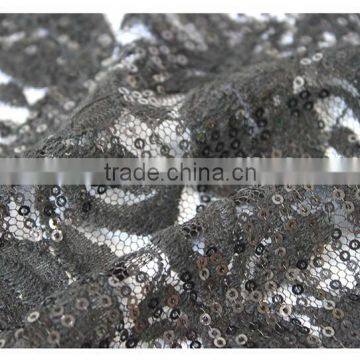 Latest Design Thin Net Embroidered Sequin Fabric, Black Flower Embroidery Sequin Fabric Textile for Dress photo-4