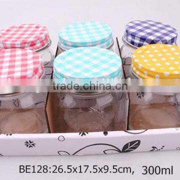 6pcs Glass Mason Jars With Color Metal Lid in a Paper Tray