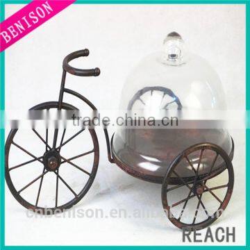 Metal Food Plate Glass Lid On Beautiful Tricycle Use For Cake Or Other Food Party Decor