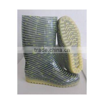 green stripe print pvc transparent gum boots