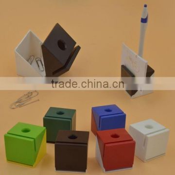 Plastic cube shape pen & memo pad holder with clip dispenser