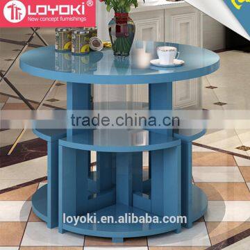 Set Of 5 MDF Wood Nesting Tables Coffee Table With Small Seat Living Room Round Sofa Side Table Set photo-2