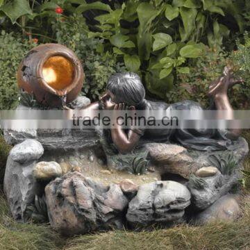 Large Outdoor Garden Copper Sculptures Metal Craft Child Water Fountain Statues photo-2