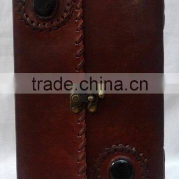 Handmade Vintage Dual Stone Embossed Leather Notebook With Clasp