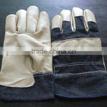 Jean and Leather Hand Safety Gloves